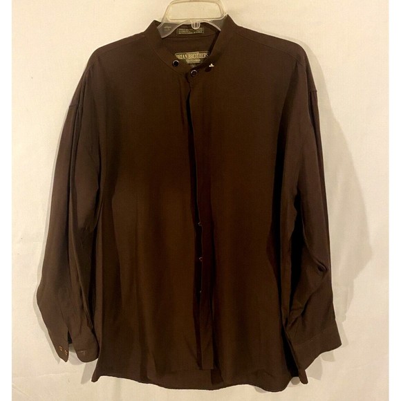 Brian Brothers Collection Mens Shirt L 16- 16.5 Brown Long Sleeves Banded VTG - Picture 3 of 12
